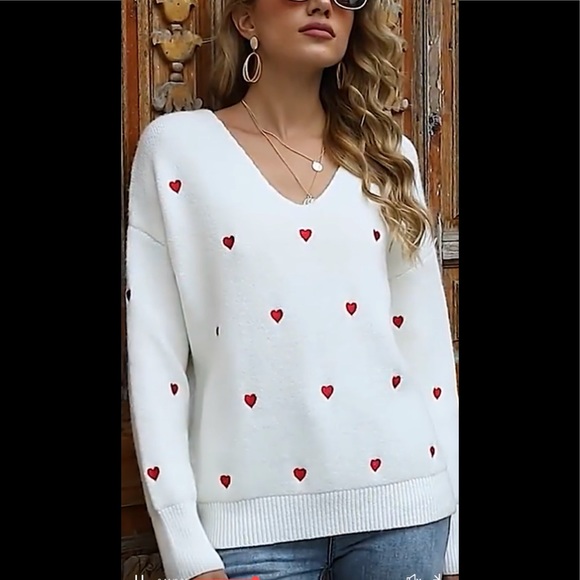 ♥️Fitshinling V Neck Embroider ♥️ Pullover Sweater: White//Sage//Black M NWT - Picture 4 of 12
